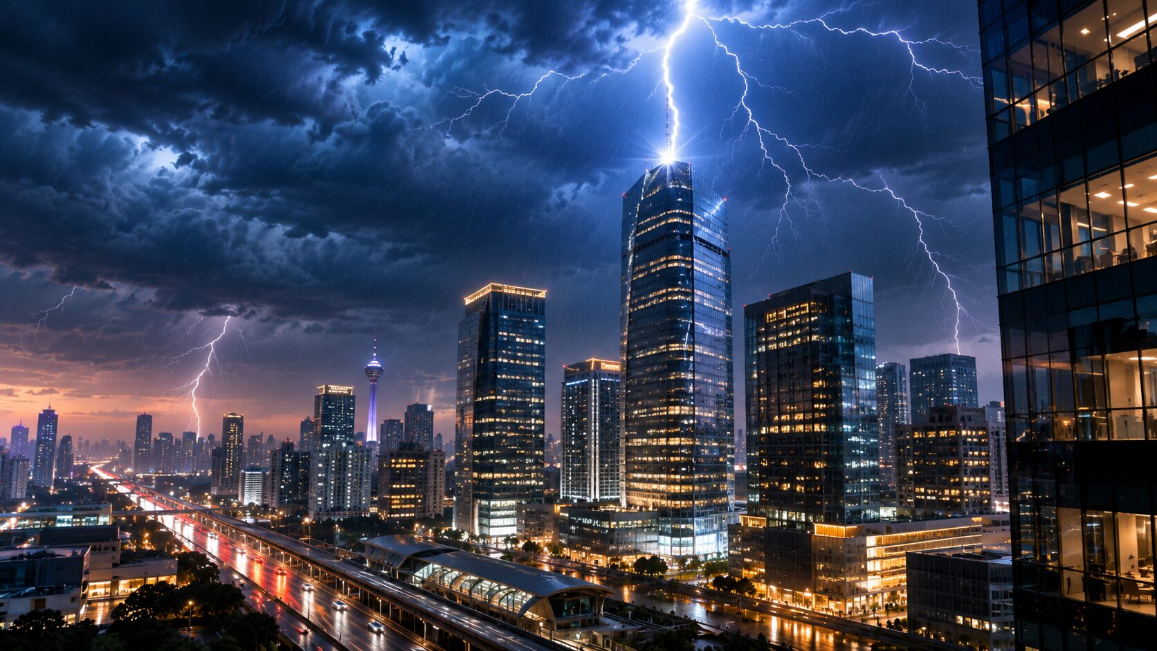 Storm over the city skyline